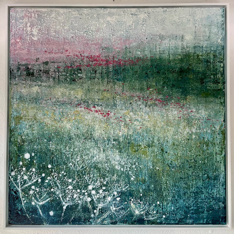 Emma Fitzpatrick, Lagan Meadows, painting, 100 x 100 x 2 cm (104 x 104 x 3.2 cm framed)