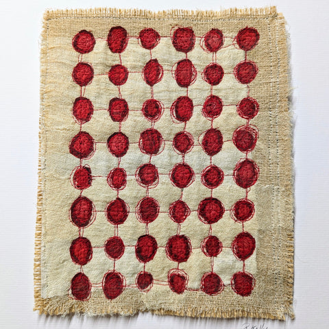 Patricia Kelly, Stitched Red Dots, textile art, 22 x 25 cm (40.5 x 40.5 x 3.3 cm framed)