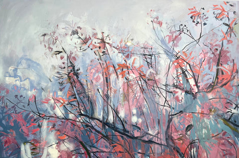 Lisa Ballard, Grey Sky Cherry Tree, painting, 120 x 81 x 2 cm