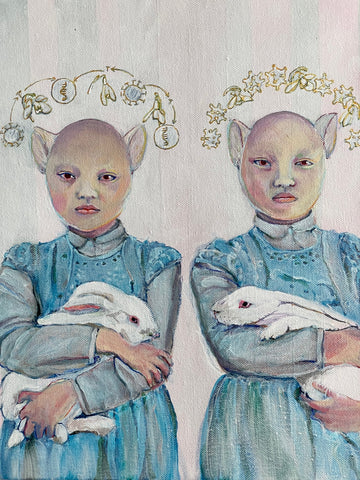 Ashley B Holmes, Herald of a Covid Winter, painting, 25 x 30 x 4 cm