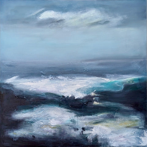 Maria Perry, Turquoise Sea painting, 100 x 100 x 3.5 cm