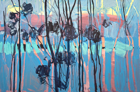 Lisa Ballard, Dark Trees and Sea painting, 152 x 101 x 3 cm