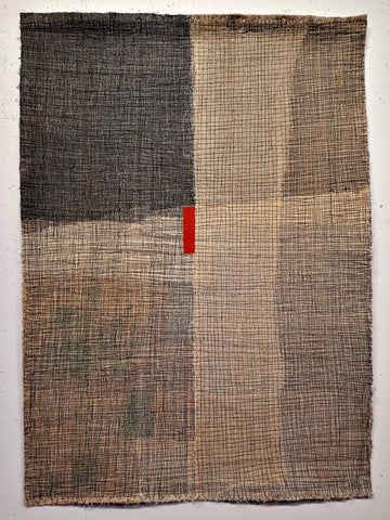 Patricia Kelly, Red Fragment, 2021, textile art, 64 x 90 cm (67.5 x 92 x  3.5 cm framed)
