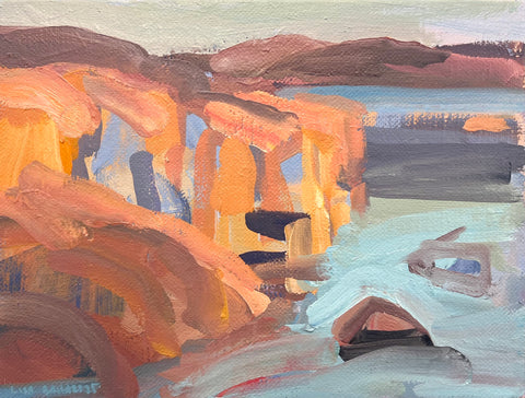 Lisa Ballard, Mountains and Orange Rocks, painting, 24 x 18 x 2 cm