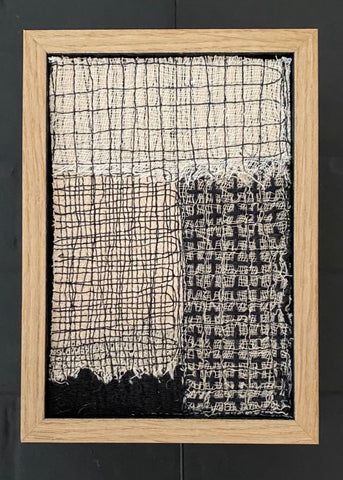 Patricia Kelly, Stitched Crosses 1, textile art, 10.5 x 15.5 cm (12.5 x 17.5 x 3 cm framed)