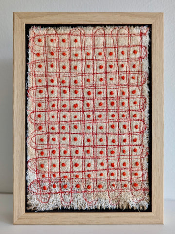 Patricia Kelly, French Knots in Grid textile art, 10.5 x 15.5 cm (12.5 x 17.5 x 3 cm framed)