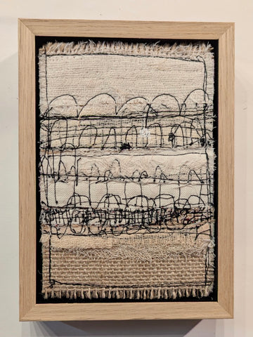 Patricia Kelly, Scribbled Lines with White, textile art, 10.5 x 15.5 cm (12.5 x 17.5 x 3 cm framed) (Copy) (Copy)