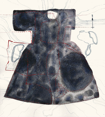 Sharon Kelly, Memory Dress II, work on paper, 20 x 22 cm (25 x 28 cm framed)