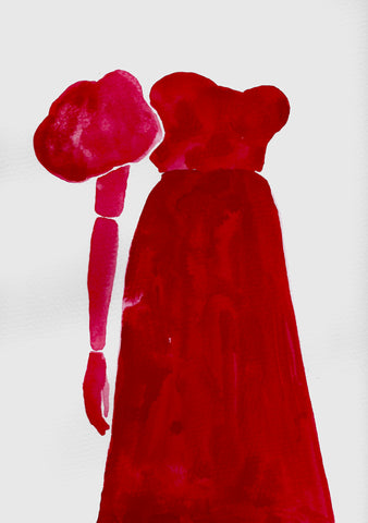 Sharon Kelly, Red Frock II, work on paper, 23 x 30 cm (32 x 42 x 2 cm framed)