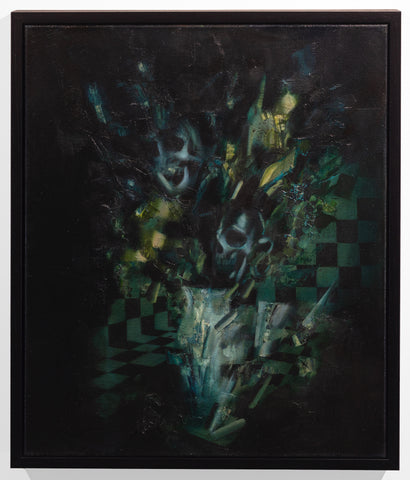 Aimee Melaugh, Black Pillbox, 2022, painting, 50 x 60 x 3.8 cm (54 x 63.5 x 5.5 cm framed)