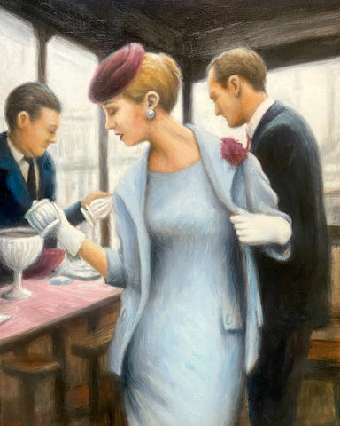 Joel Simon, Café Society, painting, 50 x 40 x 7 cm (49 x 59 x 4 cm framed)