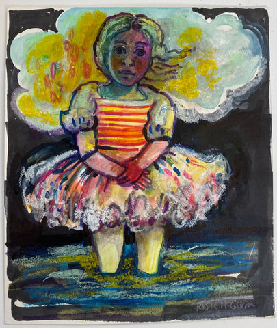 Rosie McGurran, Wading, painting, 13.5 x 15.5 cm (35 x 38.5 x 2.5 framed)