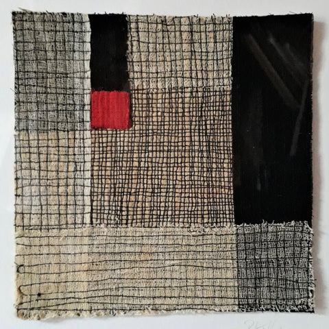 Patricia Kelly, Red Square with Rectangles, textile art, 20 x 20 cm (40.5 x 40.5 x 3.3 cm framed)
