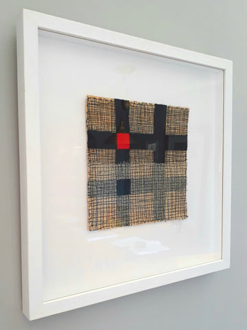 Patricia Kelly, Red Square Left, textile art, 20 x 20 cm (40.5 x 40.5 x 3.3 cm framed)