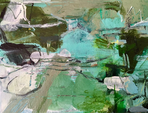 Janet Keith, Little Abstract With Jade Green, painting, 20 x 15 x 1.5 cm (18 x 23.5 x 3.5 cm framed)